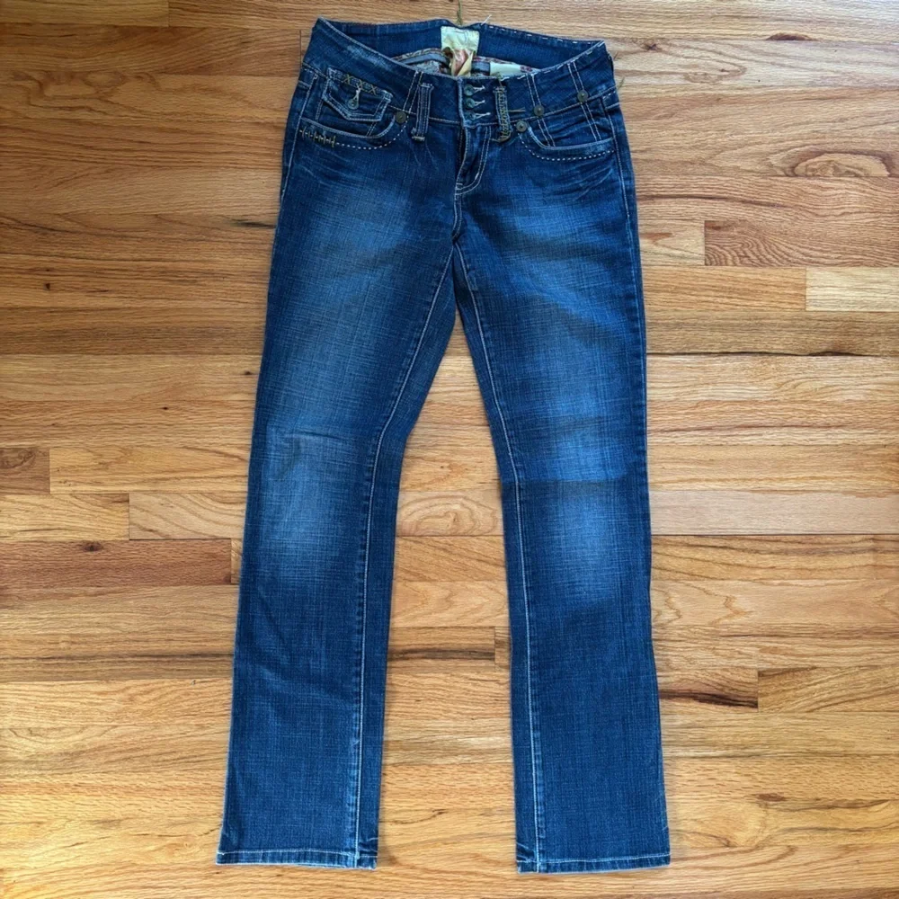 Marlow y2k Vintage Dark Blue Straight Leg Jeans Women’s 27 Low Rise Stitching